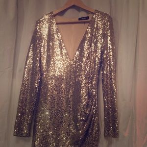Deep V gold sequin mini dress